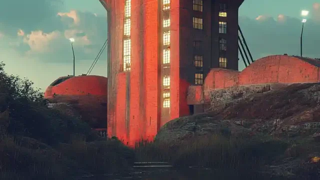 Sci-Fi Wallpaper Crimson Monolith: Futuristic Coastal Sanctuary Wallpaper for Mobile & PC